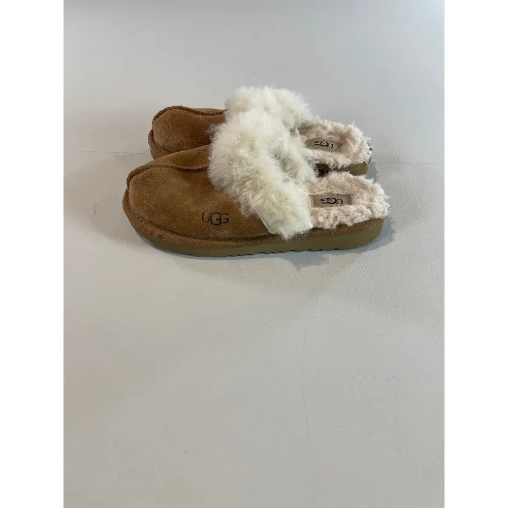 UGG Youth Slippers Suede Shearling Lined Platform Sole Size 13 Tan